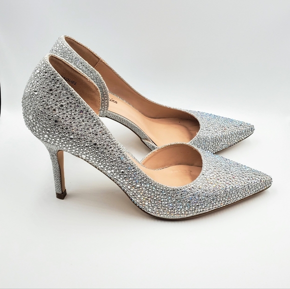 Lauren Lorraine Ruby Silver Rhinestone Embellished Half d'Orsay Pointed Pumps fo - Picture 7 of 15